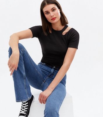 Click to view product details and reviews for Black Asymmetric Cut Out Crop T Shirt New Look.