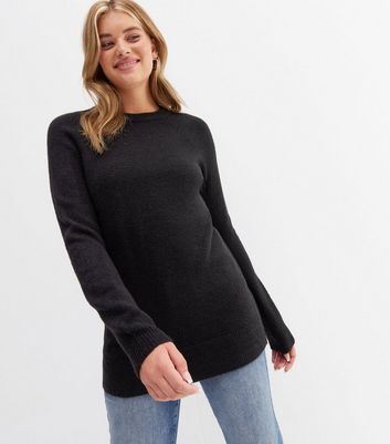 Tall Black Crew Neck Long Jumper