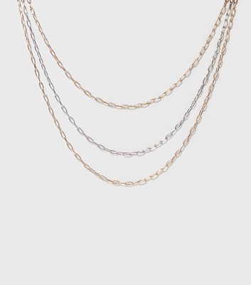 Gold and Silver Layered Chain Necklace 