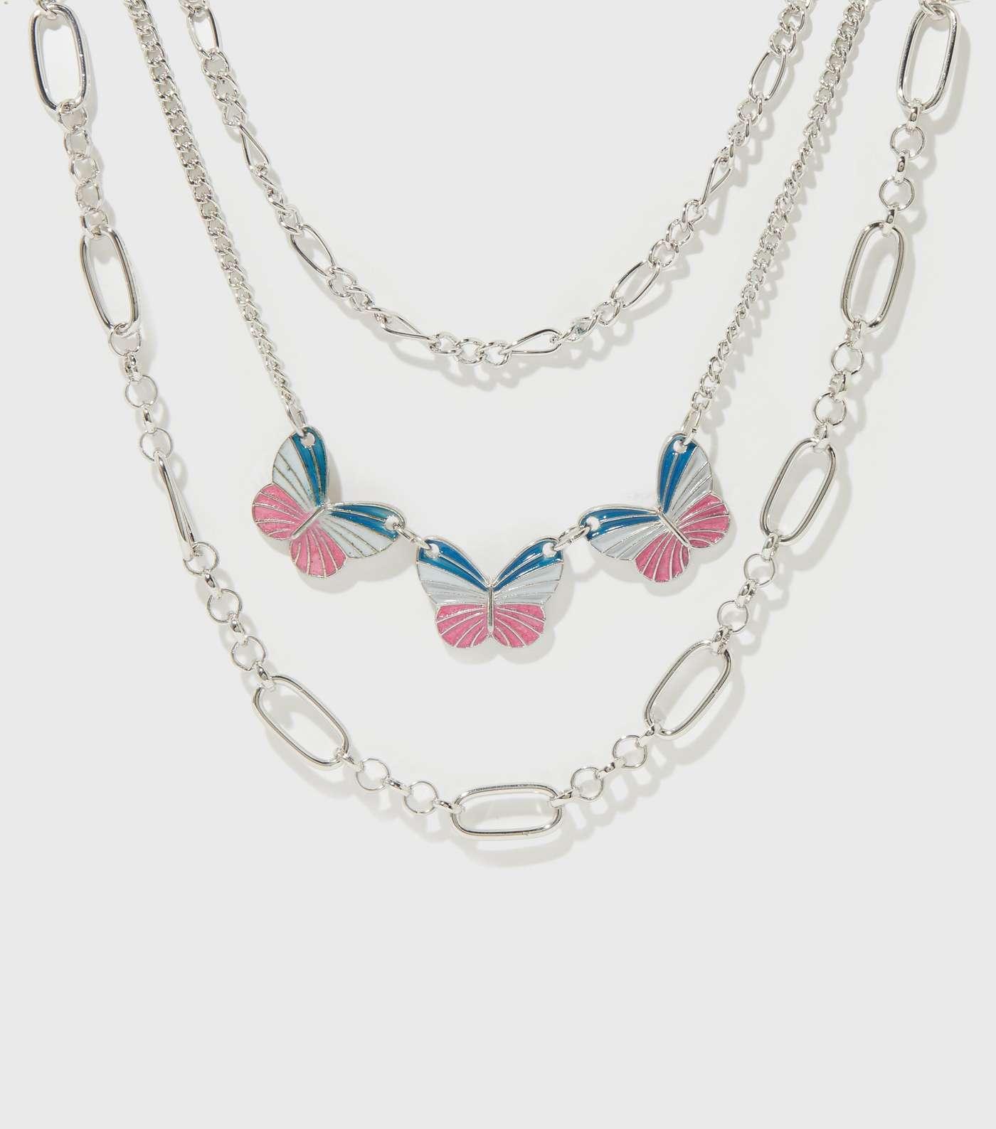 3 Pack Silver Butterfly Chain Layered Necklace