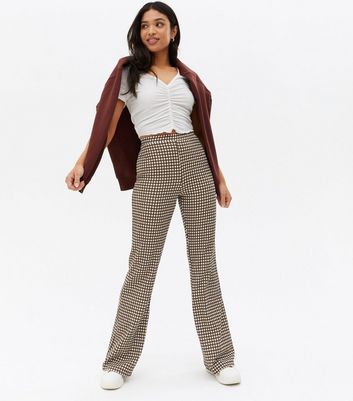 Petite Black Gingham Flared Trousers 