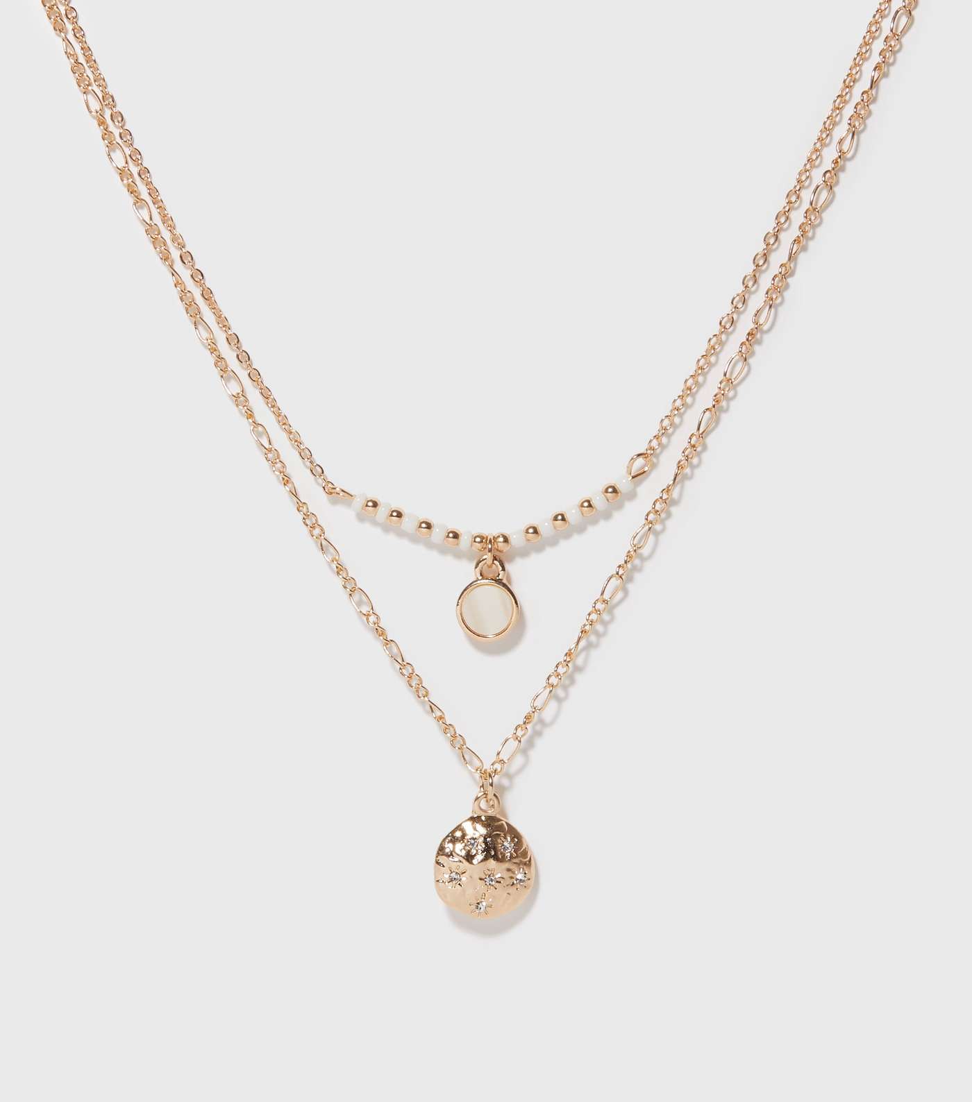 Gold Beaded Layered Diamanté Pendant Necklace