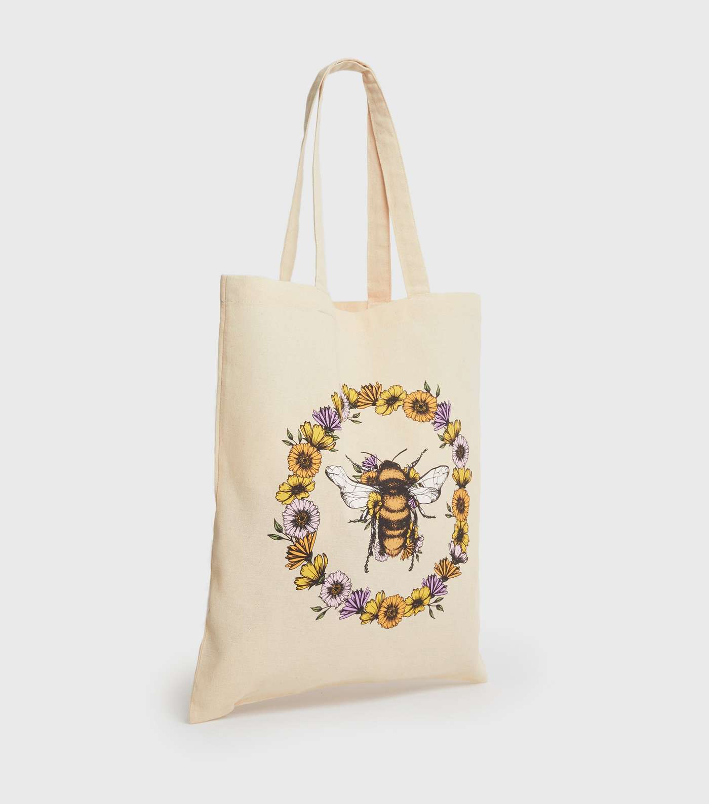 Cream Floral Bee Canvas Tote Bag Image 2