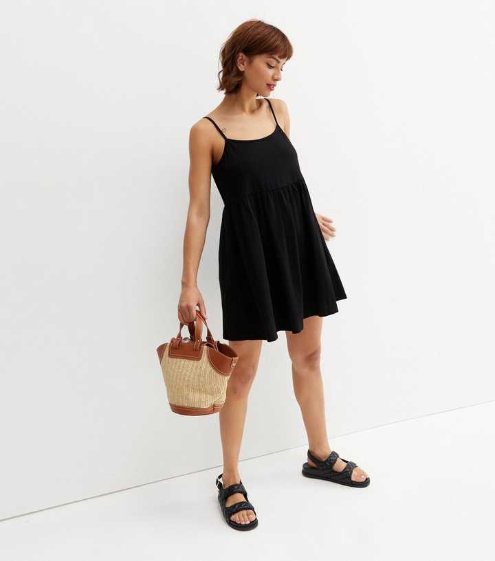 Black Jersey Strappy Mini Dress | New Look
