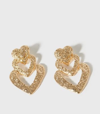 Damen Accessoires Gold Textured Heart Doorknocker Earrings
