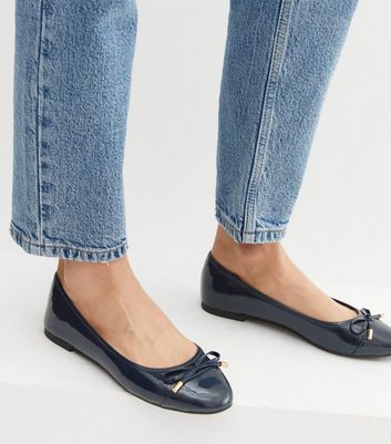 Navy patent best sale flat shoes