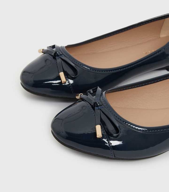 Navy Patent Bow Front Ballet Pumps