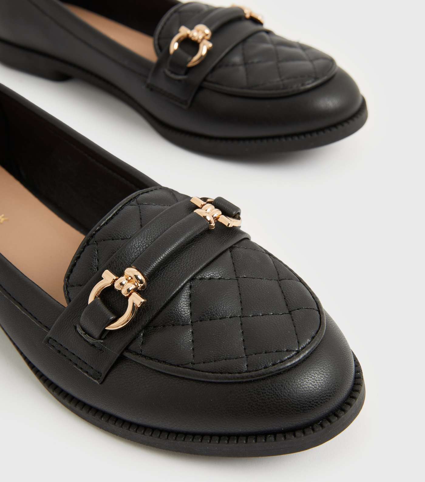 Black Quilted Metal Trim Loafers Image 4