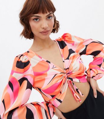 Pink Swirl Satin Ruched Crop Top | New Look