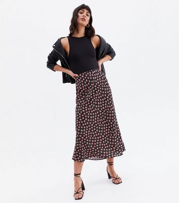 new look black floral skirt