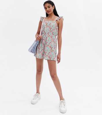 Blue Ditsy Floral Frill Strap Playsuit