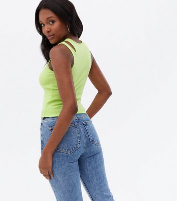 Green Ribbed Cut Out Vest | New Look