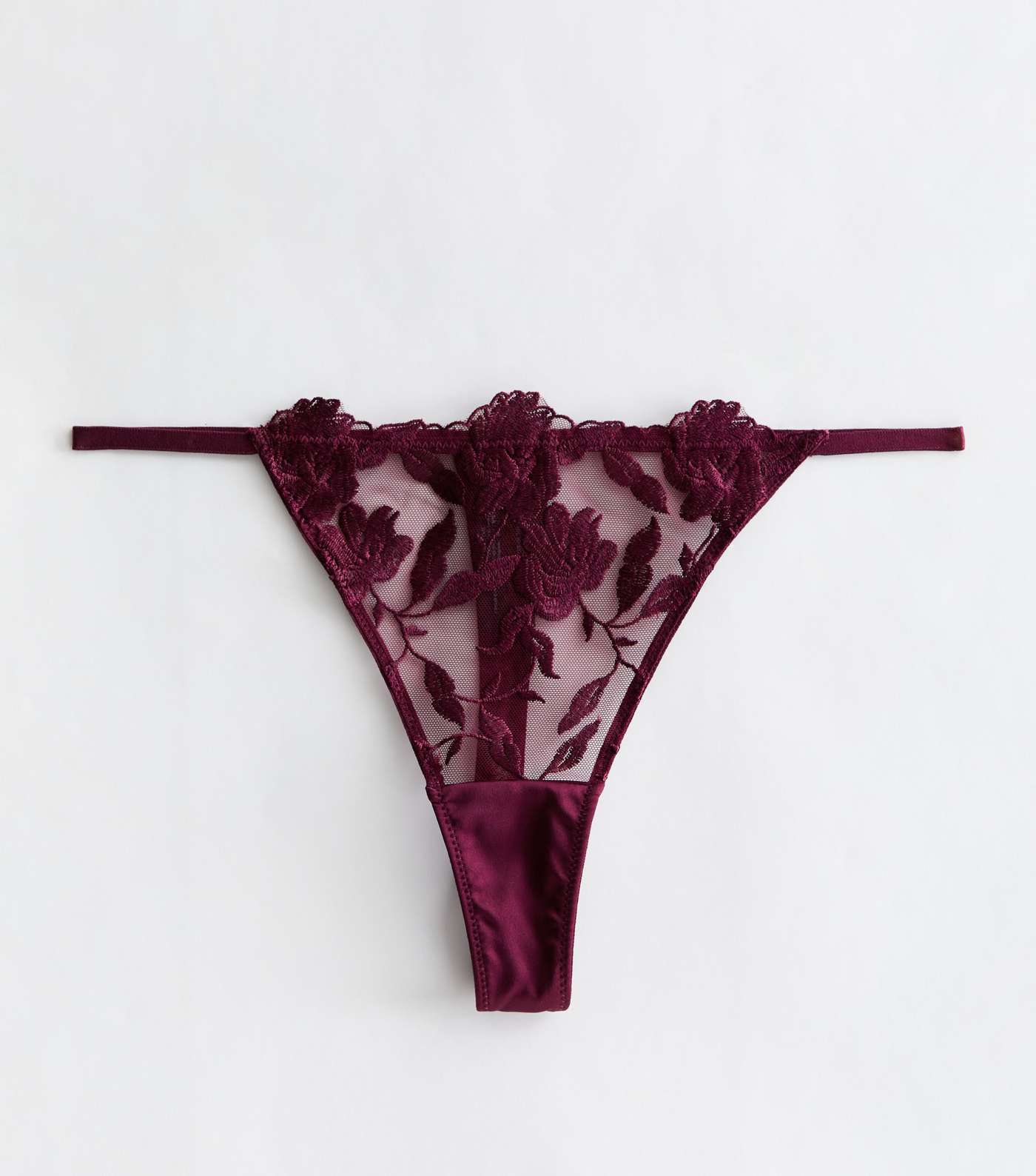 Burgundy Floral Lace Thong Image 4