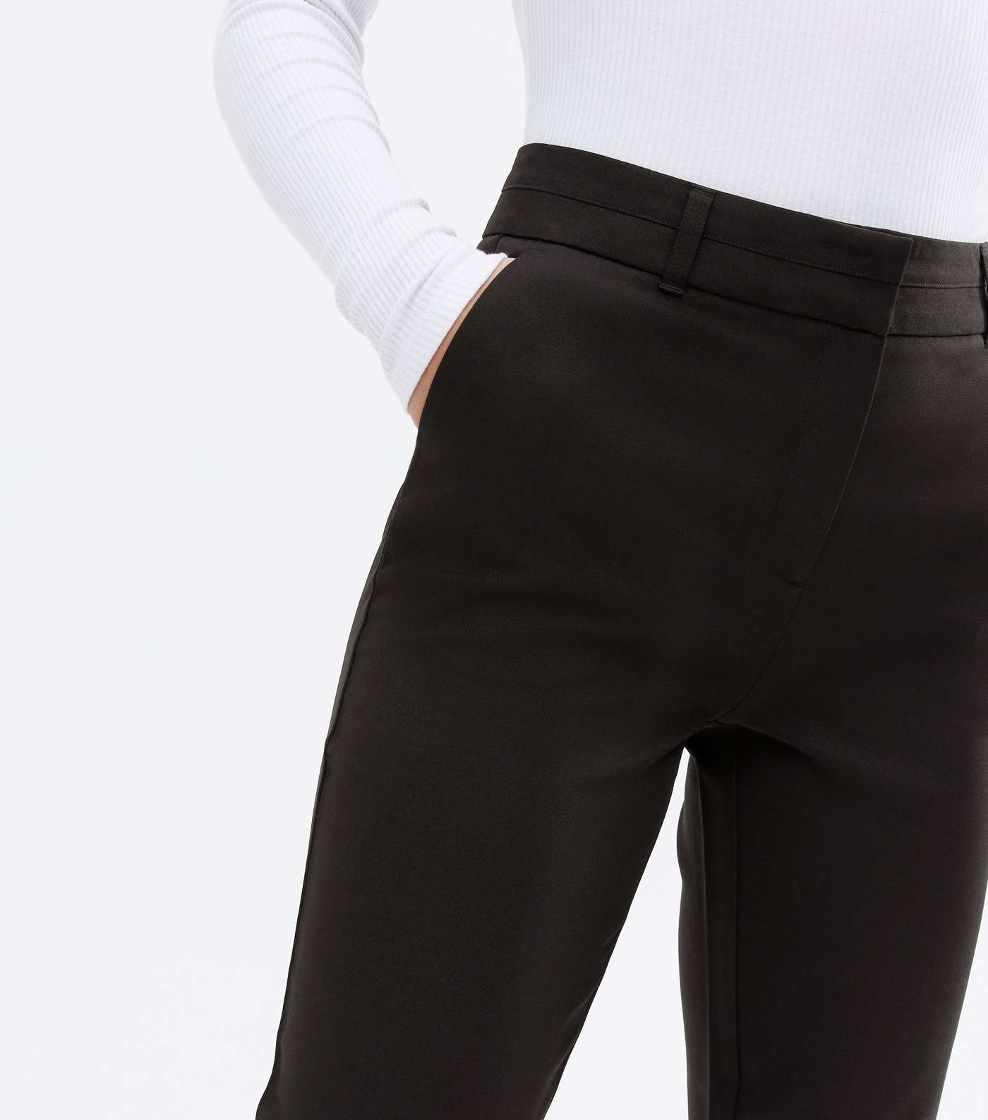 Black High Waist Slim Trousers Image 3