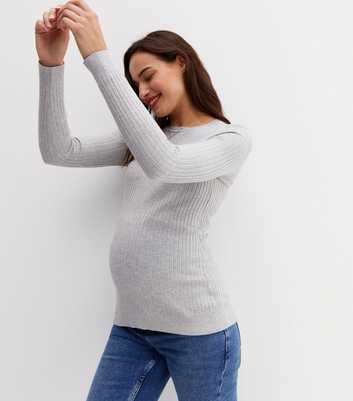 Maternity Pale Grey Ribbed Crew Neck Jumper