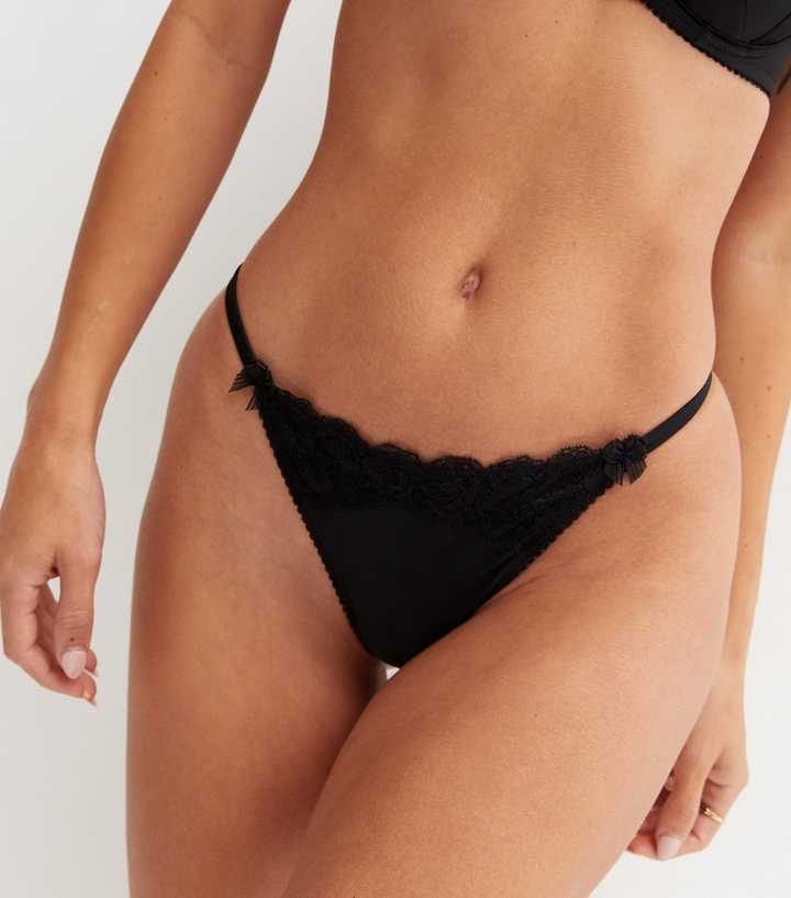 New Look satin and lace thong in black