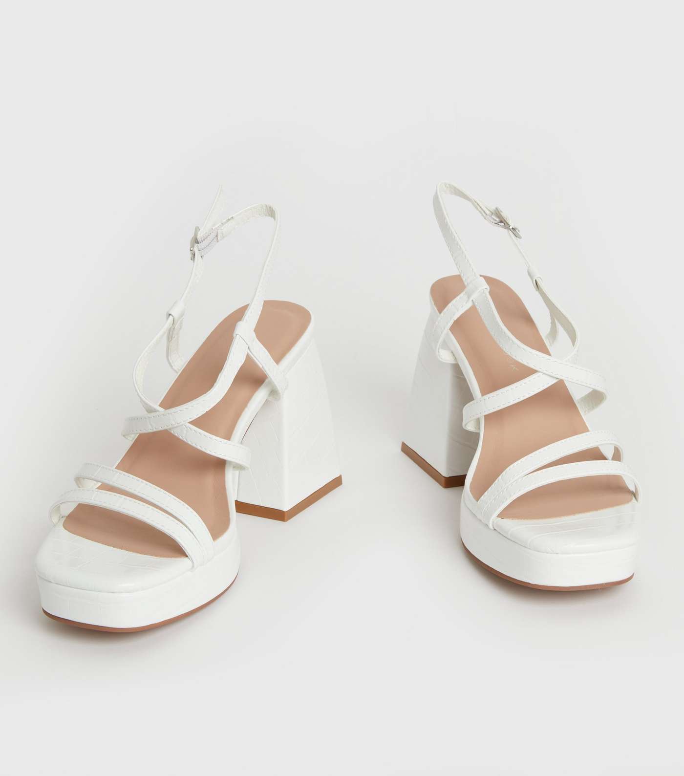 White Strappy Block Heel Platform Sandals Image 3