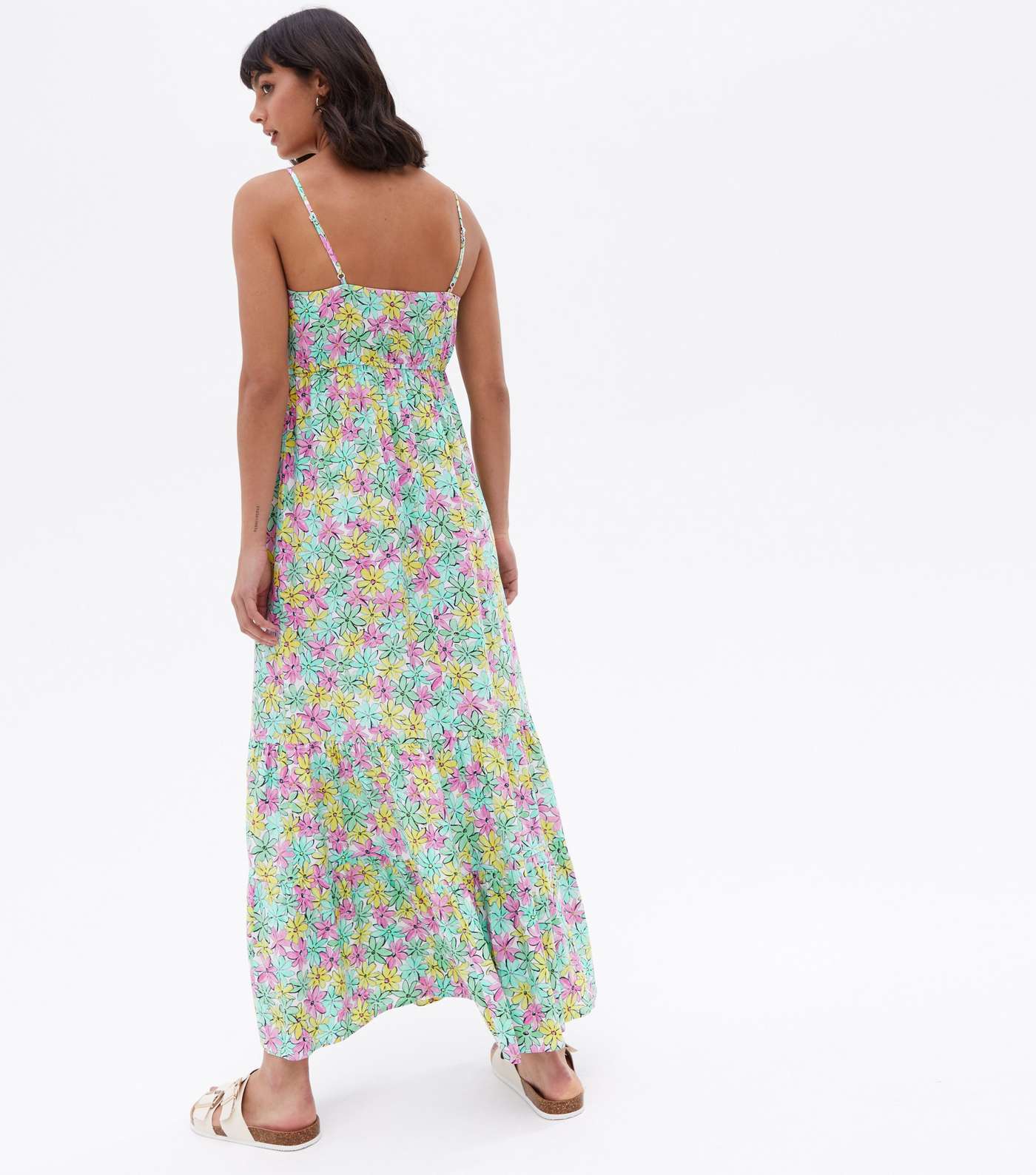 Blue Floral Strappy Tiered Maxi Dress Image 4