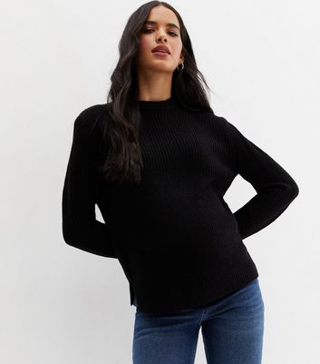 Maternity Black Ribbed Knit High Neck 