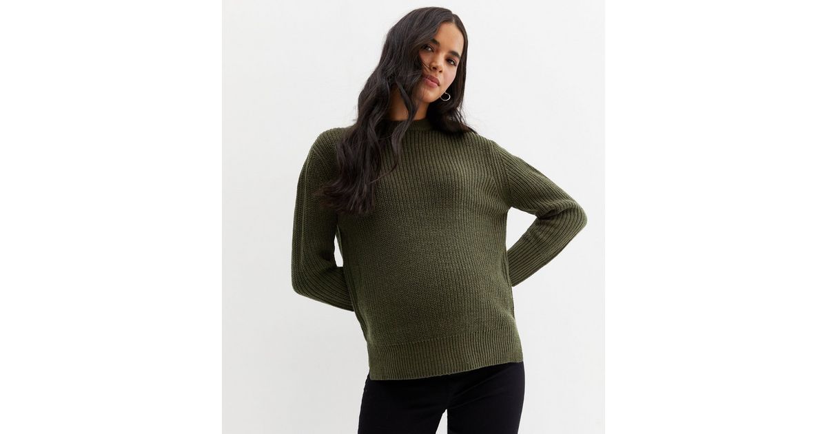 Maternity Khaki Ribbed Knit High Neck Jumper New Look