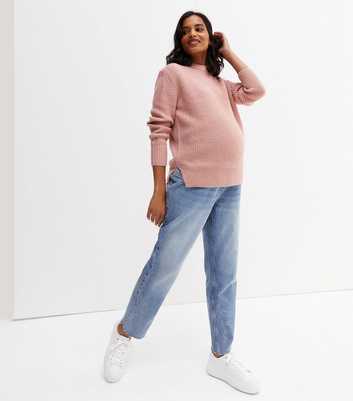 Maternity Mid Pink Ribbed Knit High Neck Jumper