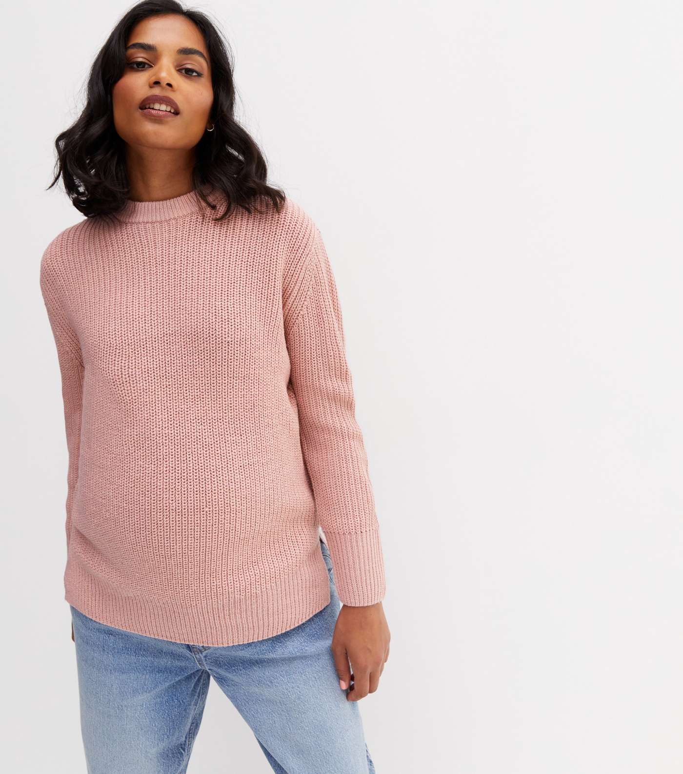Maternity Mid Pink Ribbed Knit High Neck Jumper Image 2