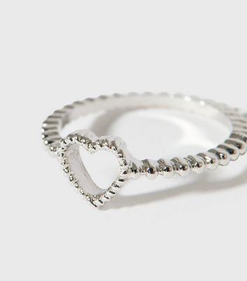 Silver Textured Heart Ring New Look