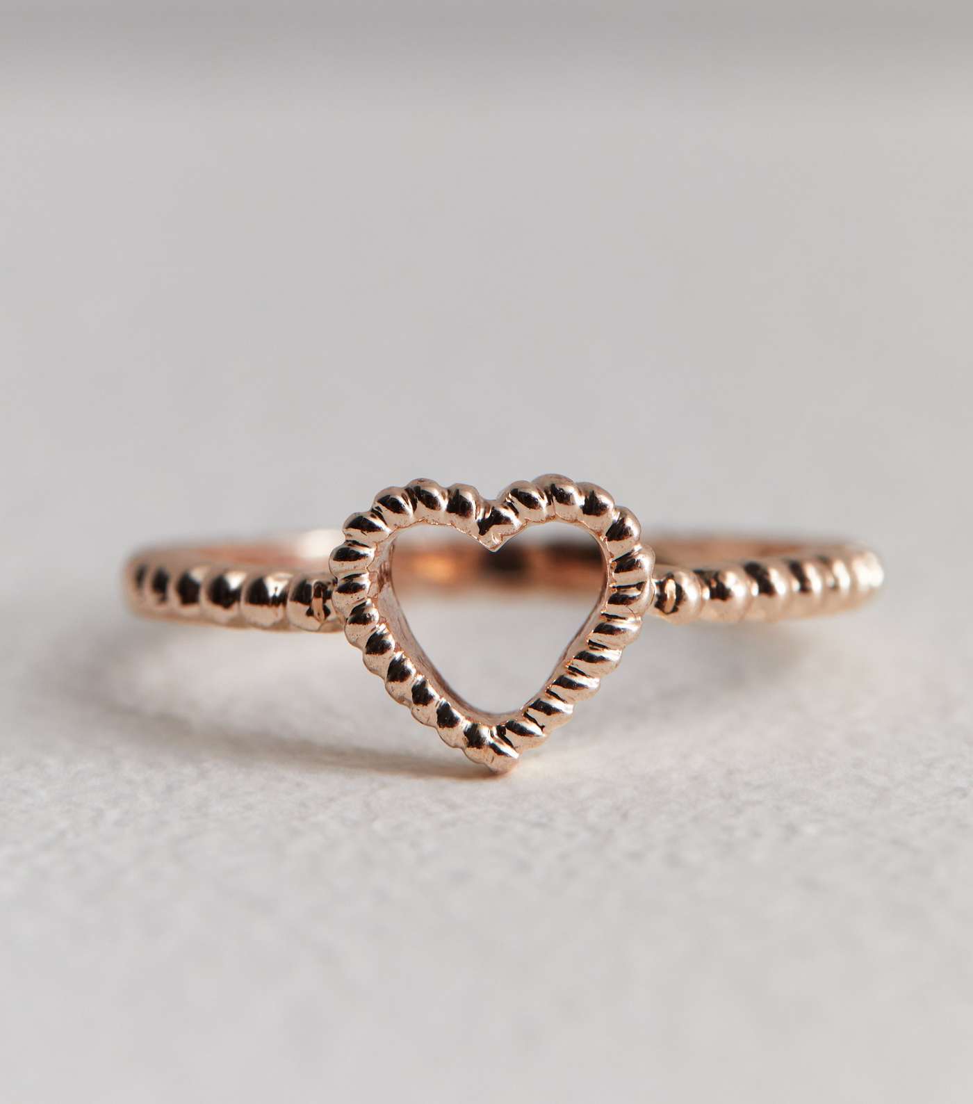 Rose Gold Textured Heart Ring Image 2