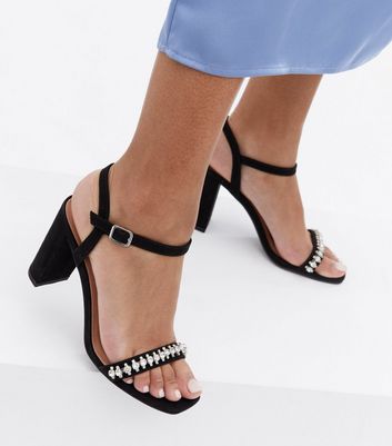 Black embellished shop heeled sandals