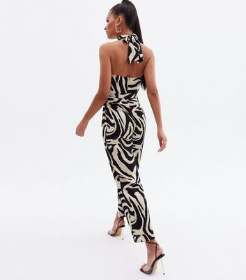 Black Zebra Print Halter Neck Jumpsuit New Look