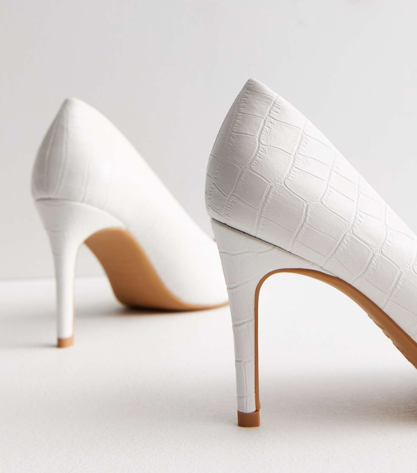 White Faux Croc Stiletto Heel Court Shoes Image 3