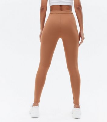 NA-KD Light Brown Logo Leggings | New Look