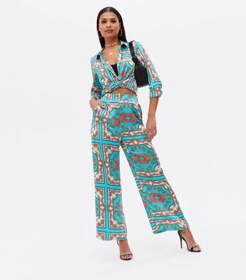 Buy Blue Scarf Print Wide Leg Cover Up Trousers - 14 | Beach cover ups | Tu
