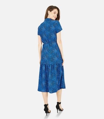 Damen Bekleidung Yumi Bright Blue Leopard Print Tie Midi Shirt Dress