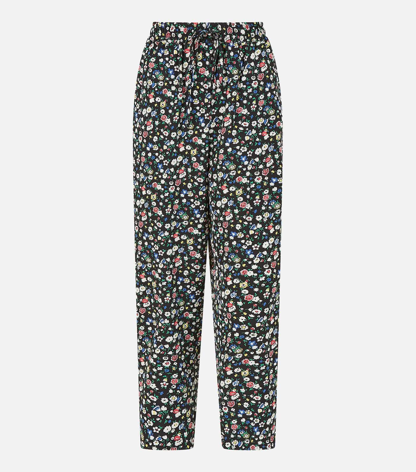 Yumi Black Ditsy Floral Tie Crop Trousers Image 4