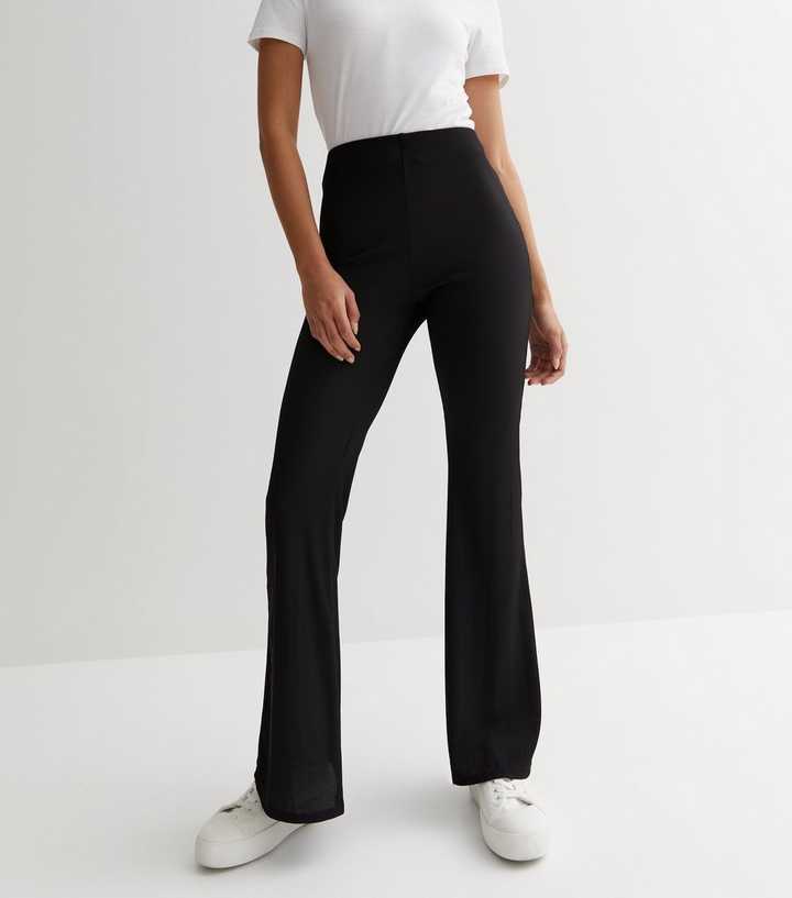 Black Ribbed Jersey High Waist Flared Trousers