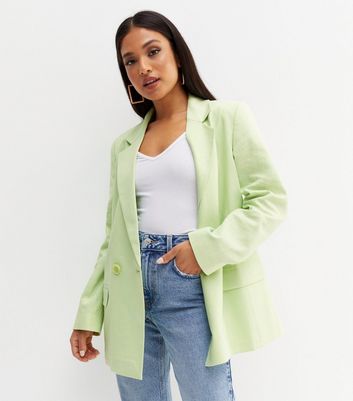 Petite Green Linen Blend Oversized Blazer