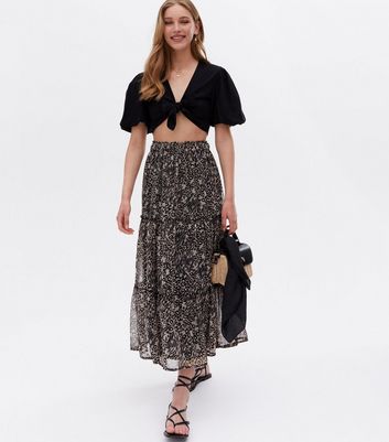 Brown Animal Print Chiffon Ruffle Tiered Midi Skirt New Look