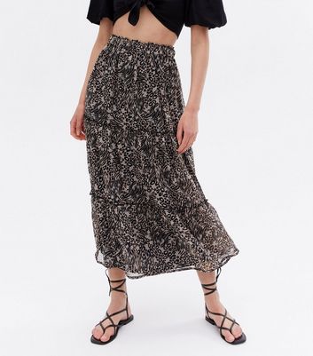 Animal print tiered chiffon midi skirt sale