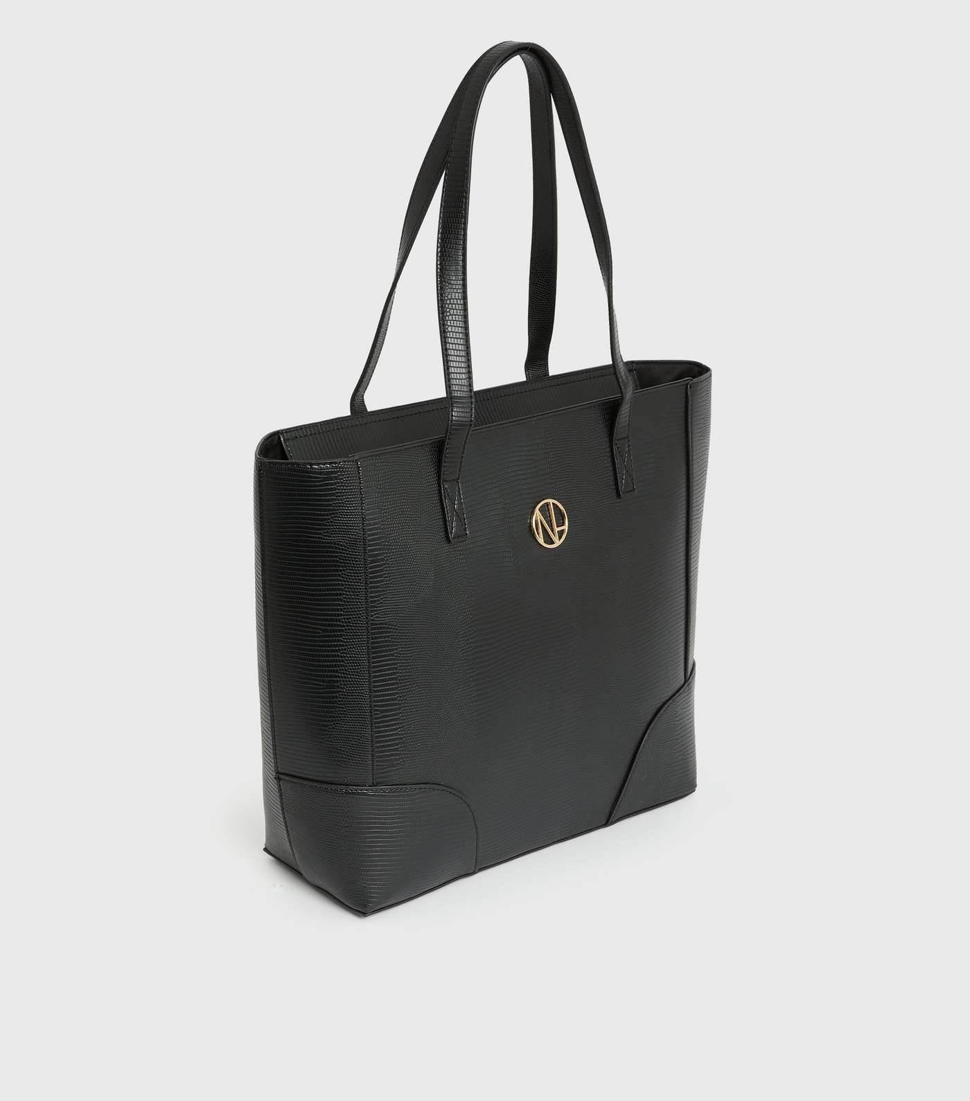 Black Leather-Look Logo Tote Bag Image 3