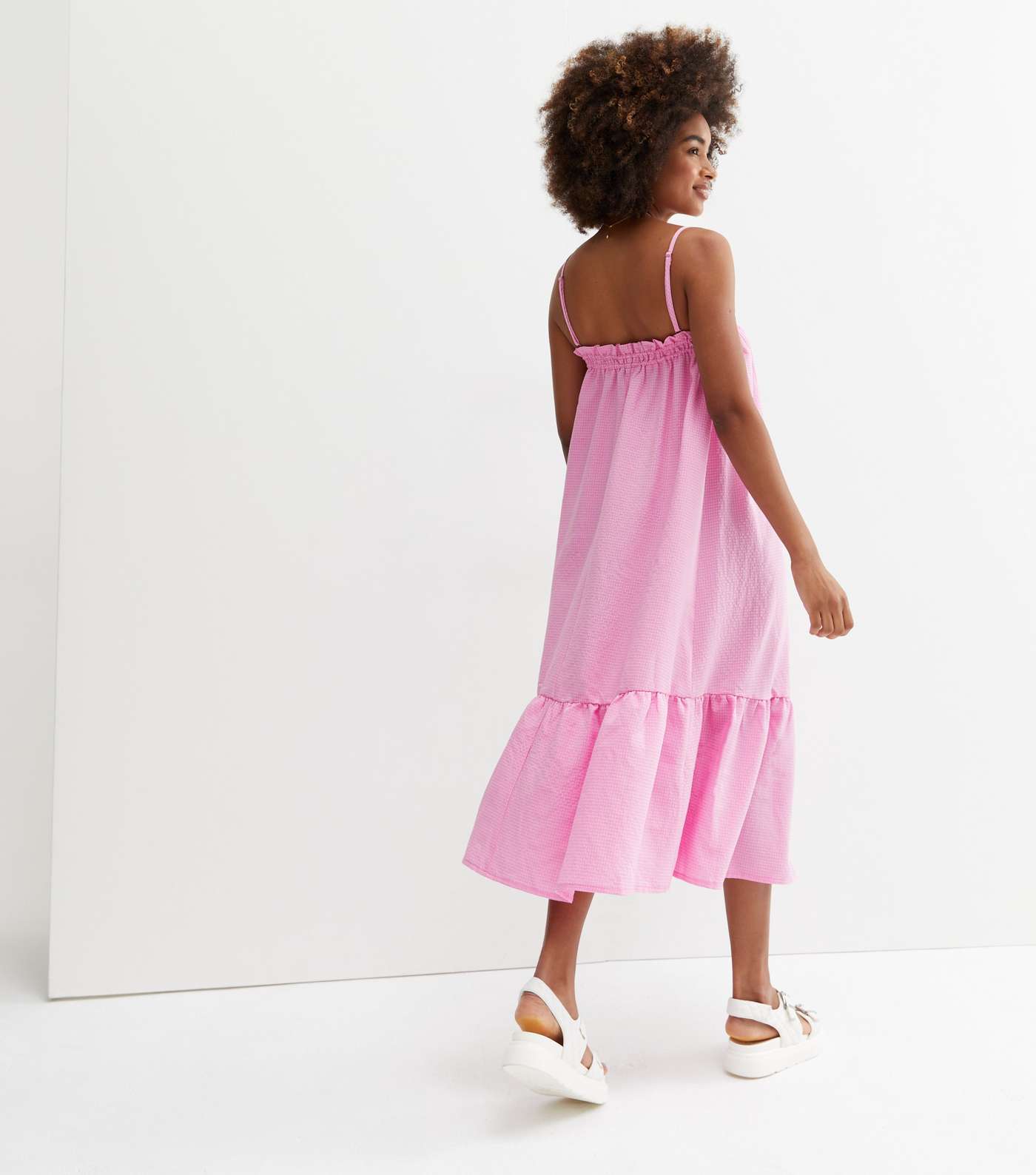 Mid Pink Tiered Strappy Midi Dress Image 4