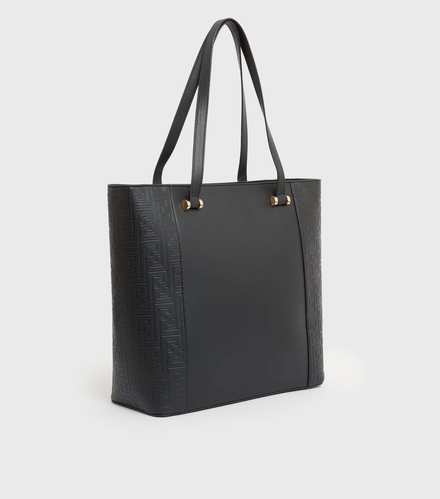 Black Leather-Look Monogram Tote Bag Image 3