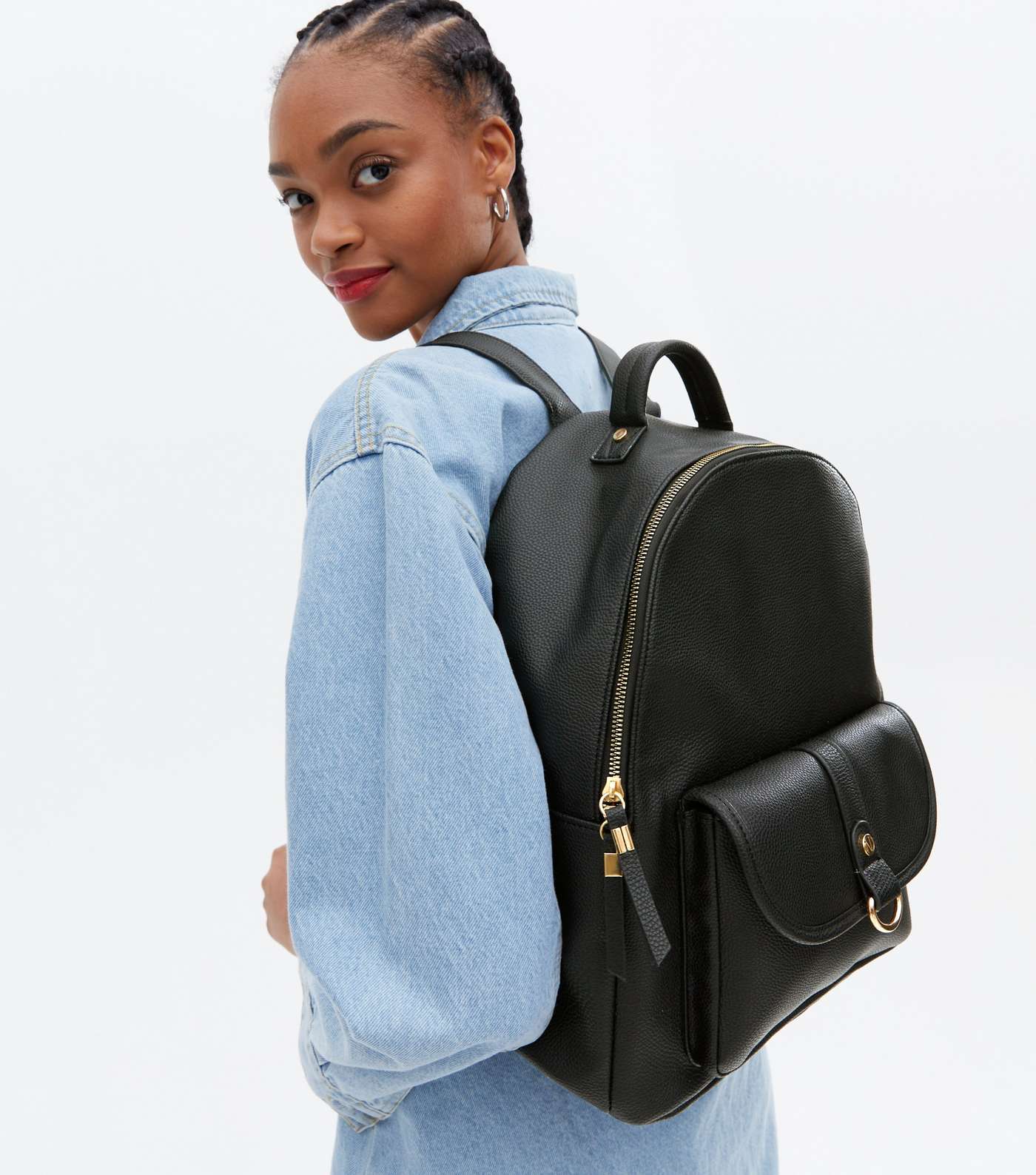 Black Leather-Look Ring Front Backpack Image 2