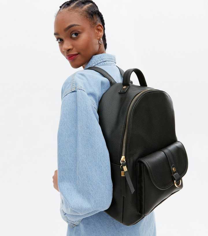 BLACK LEATHER SMALL BACKPACK