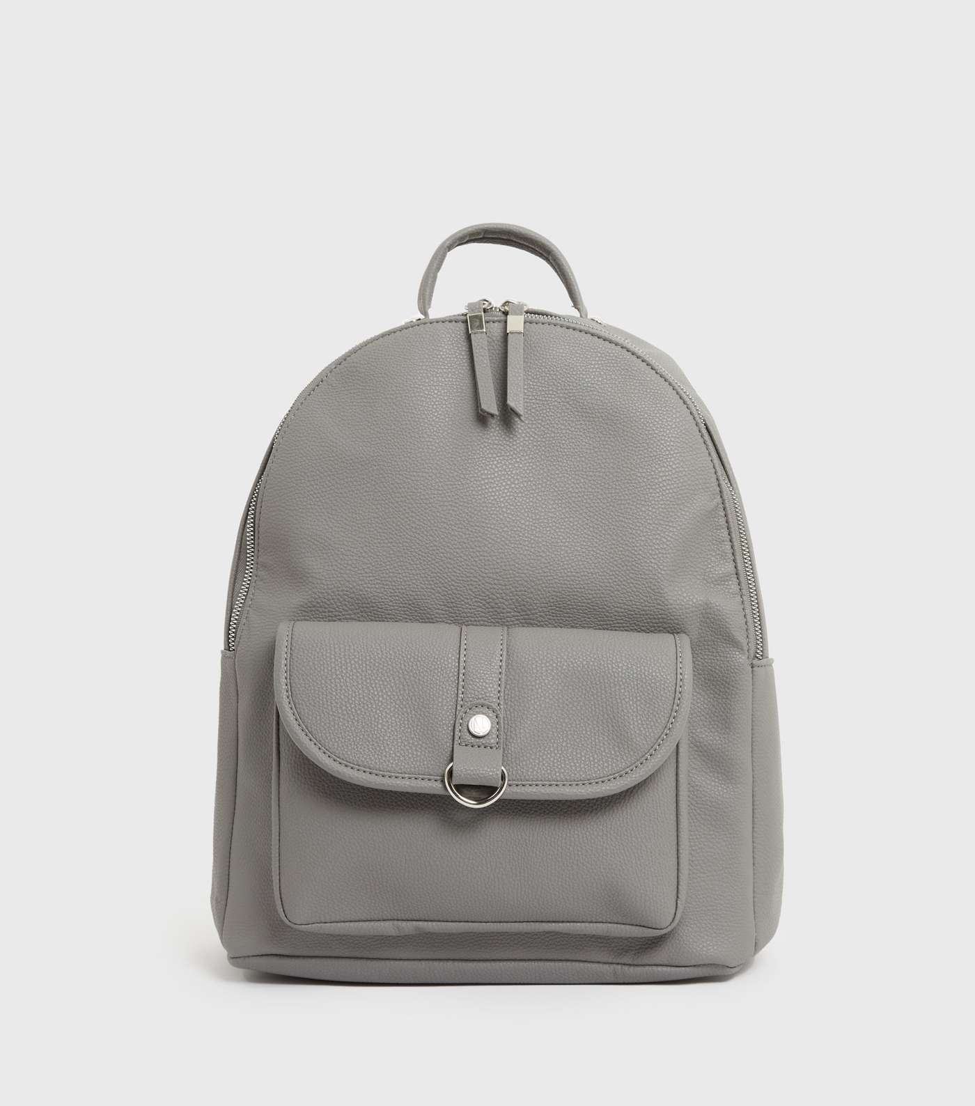 Grey Leather-Look Ring Front Backpack