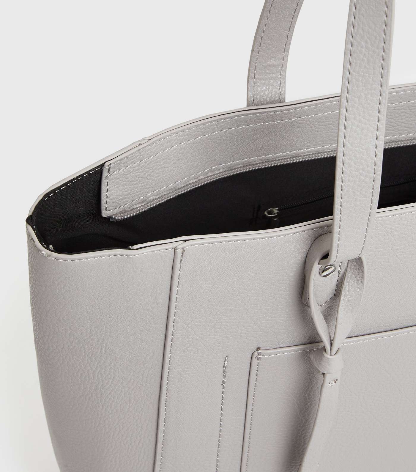 Grey Leather-Look Tassel Pocket Front Tote Bag Image 4