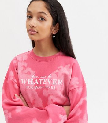 Girls Pink Tie Dye Whatever Logo Sweatshirt and Shorts Set New Look