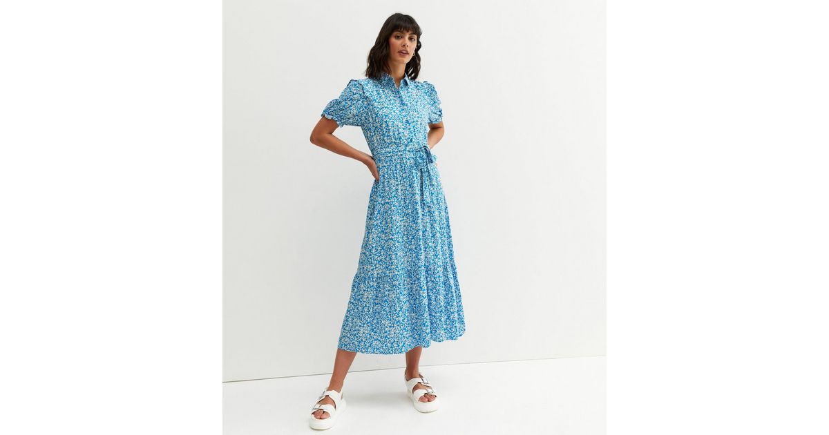 Blue Ditsy Floral Midi Shirt Dress | New Look