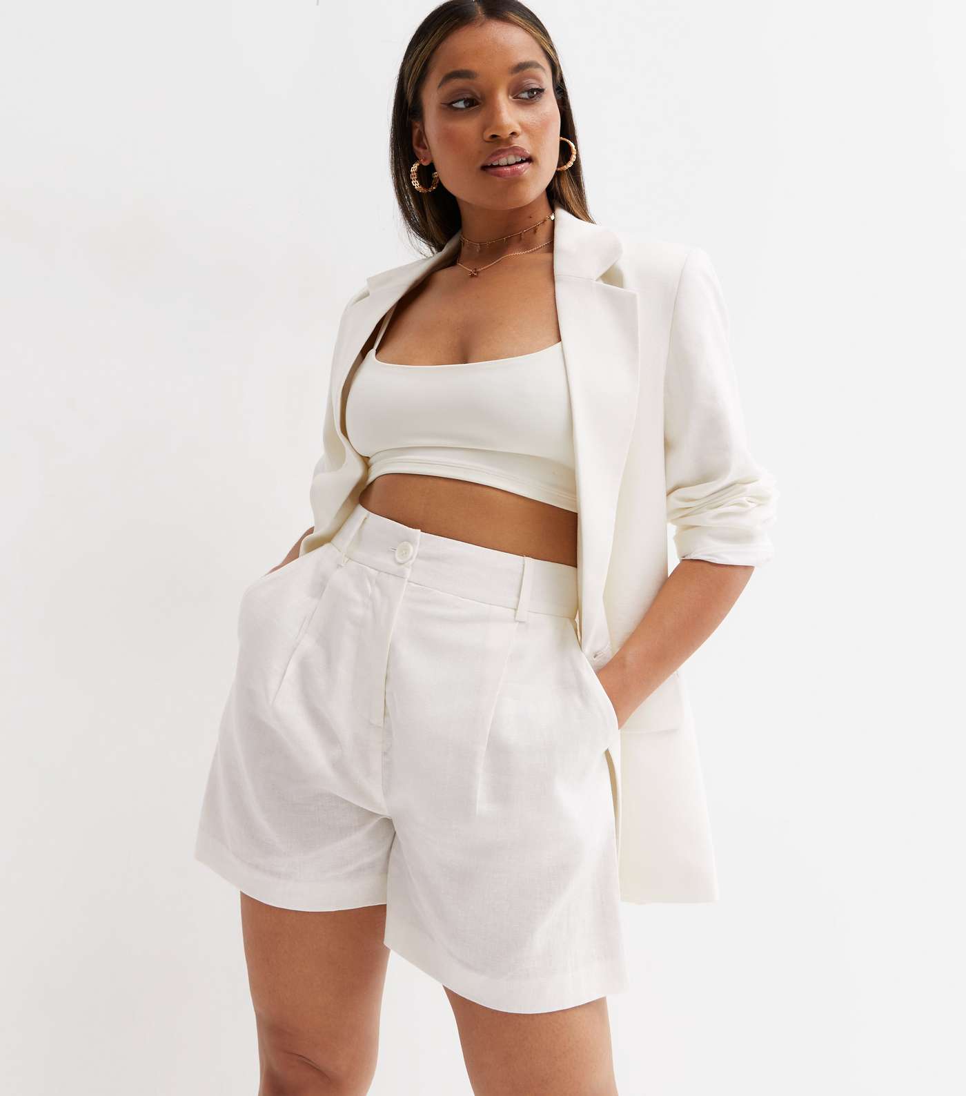Petite Off White Linen Blend Tailored Shorts Image 3