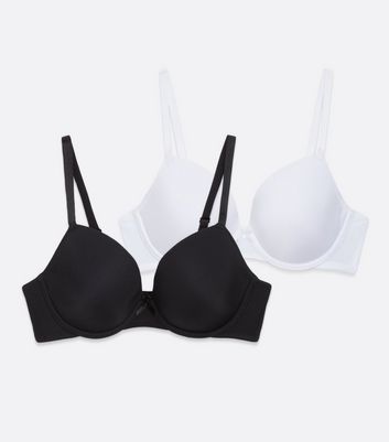 2 Pack Black and White T-Shirt Bras New Look